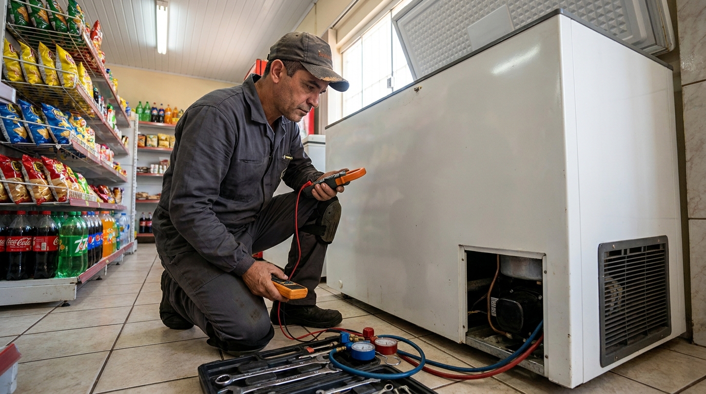 Reparo da placa eletrônica de um freezer em atendimento em Ponta Grossa‑PR